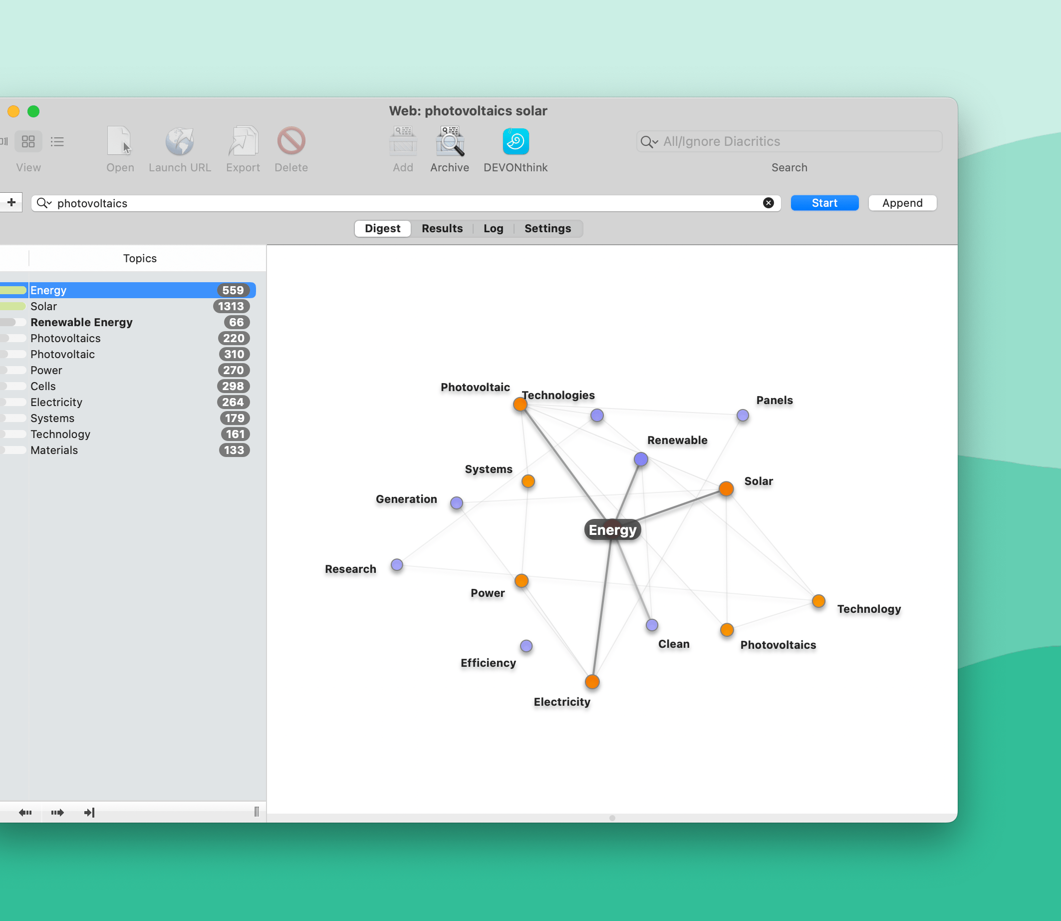 Visualize search results and see connections.
