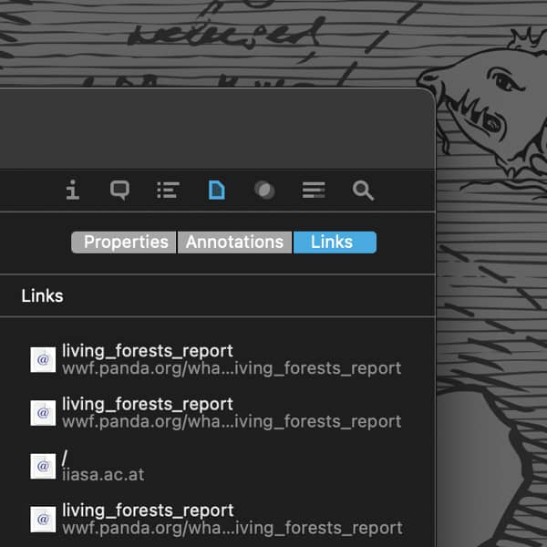 Screenshot showing the new Links Inspector in DEVONthink