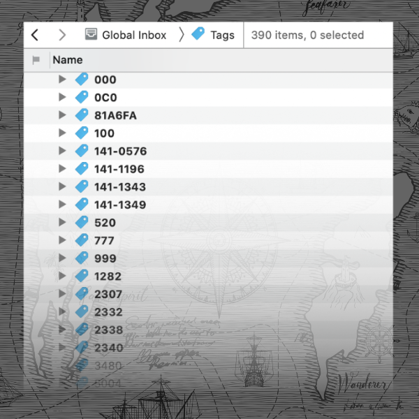 Lange Liste von Tags.