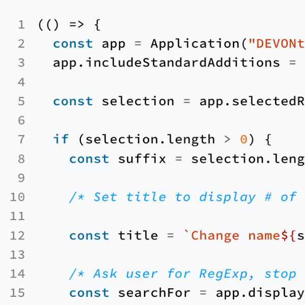 Example JavaScript code automating DEVONthink.