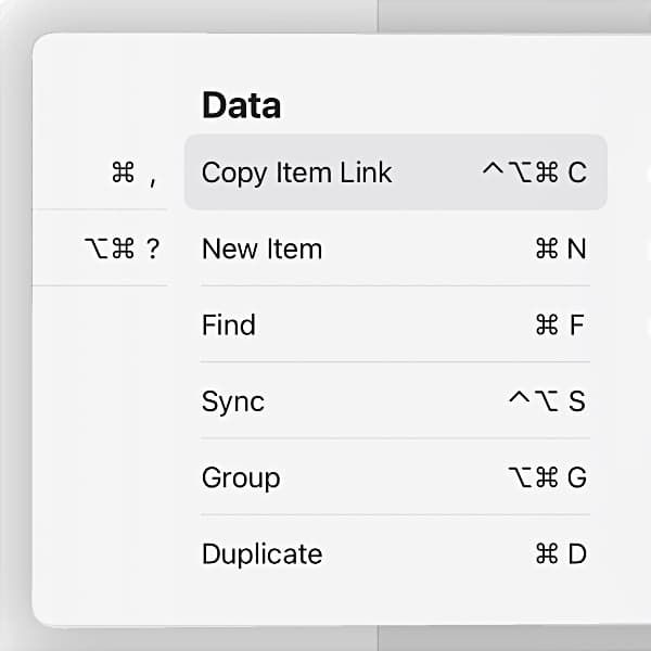 Screenshot showing the the list of keyboard shortcuts in DEVONthink To Go.
