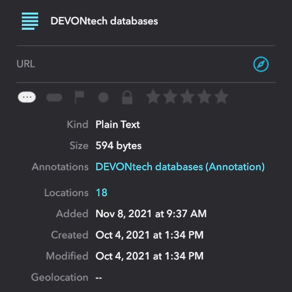 Screenshot showing the information pop-up of a document in DEVONthink To Go.