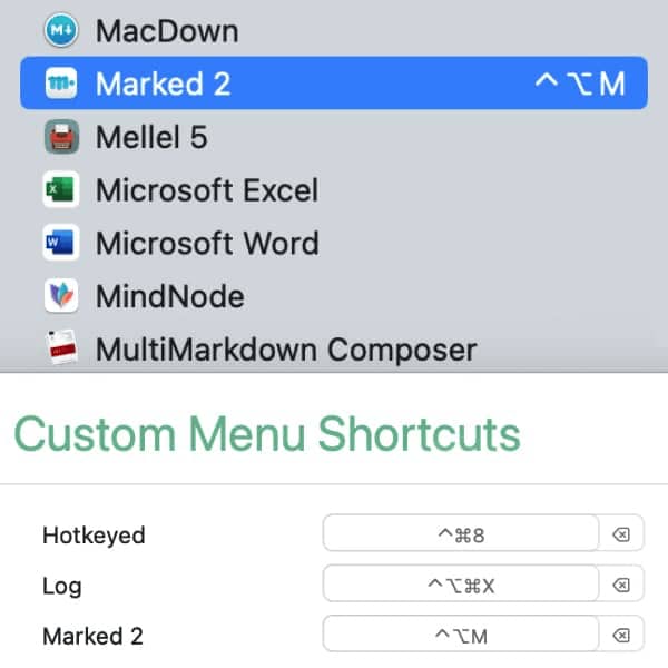 Screenshot showing the CustomShortcuts menu beneath the Open With submenu in DEVONthink.