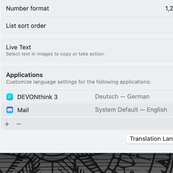 Screenshot showing the language preferences in macOS' settings.
